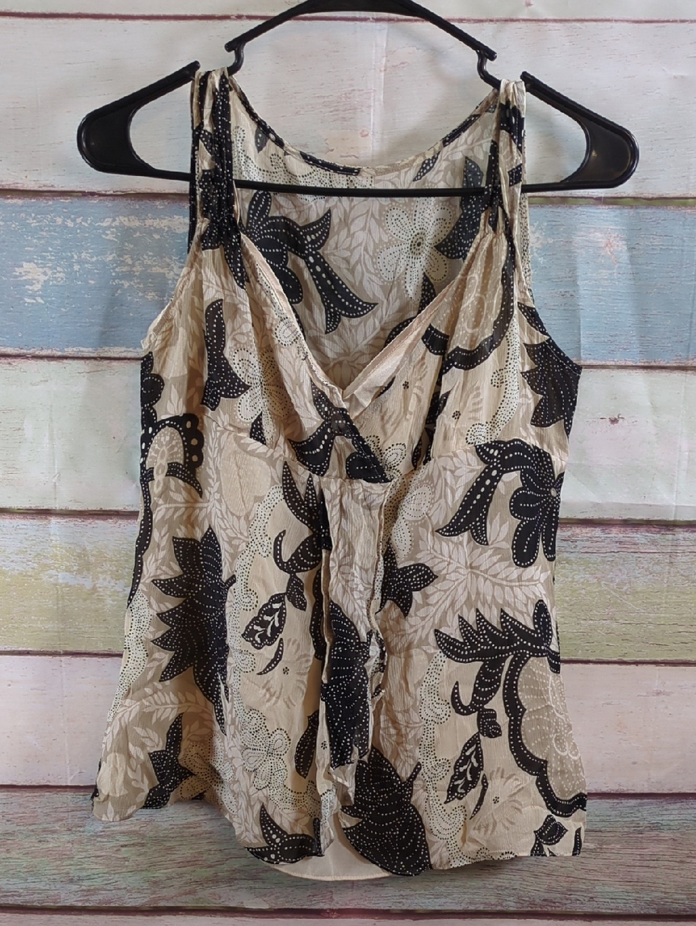 Beige Floral Sleeveless Surplice Tank Top